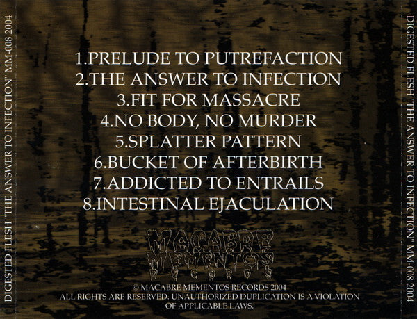 Digested Flesh : The Answer To Infection (CD, Album)