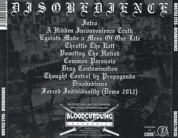 Hostile Eyes : Disobedience (CD, Album)