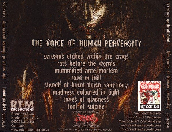 Enthrallment : The Voice Of Human Perversity (CD, Album)