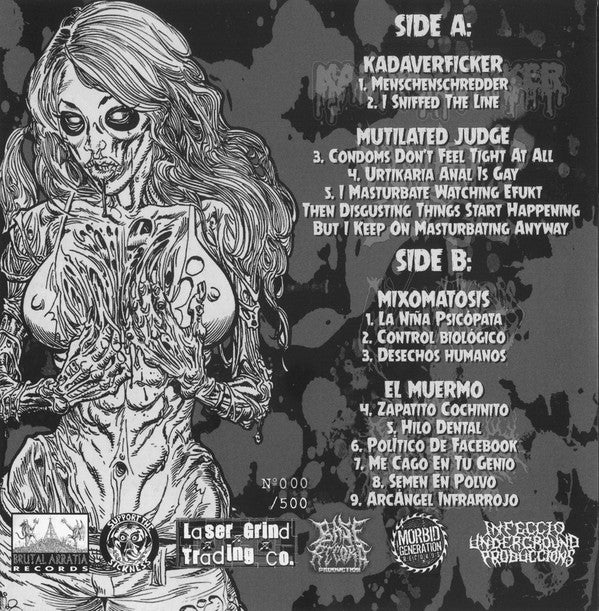Kadaverficker / Mixomatosis / Mutilated Judge / El Muermo : Kadaverficker / Mixomatosis / Mutilated Judge / El Muermo (7", EP, Num)