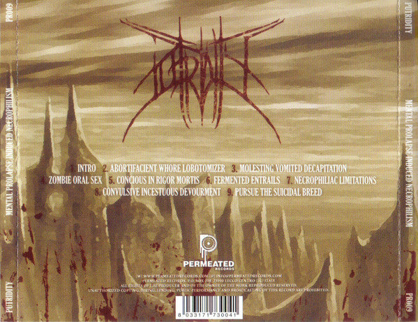 Putridity : Mental Prolapse Induces Necrophilism (CD, Album, RP)
