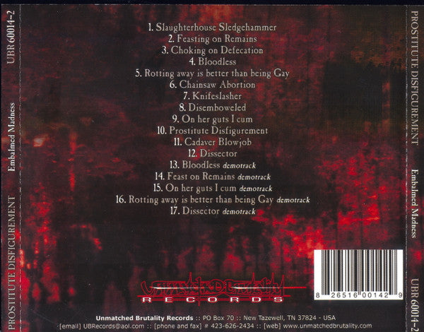 Prostitute Disfigurement : Embalmed Madness (CD, Album, RE)