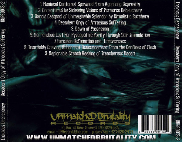 Insidious Decrepancy : Decadent Orgy Of Atrocious Suffering (CD, Album, RE)