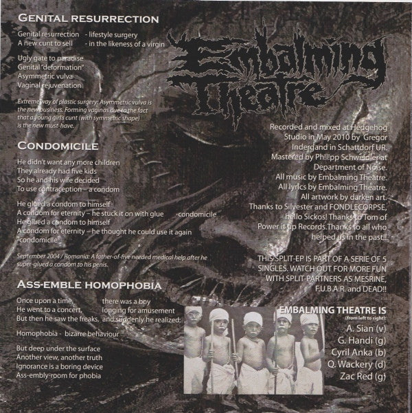 Embalming Theatre / Fondlecorpse : Absence Of Mercy / Fondlecorpse (7", EP, Ltd)