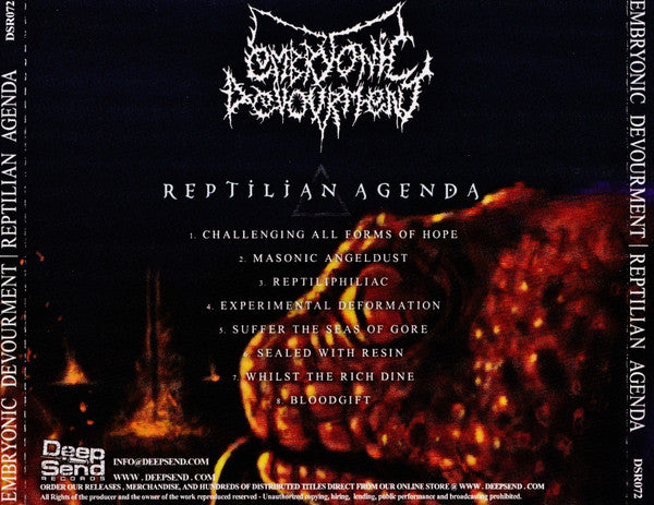 Embryonic Devourment : Reptilian Agenda (CD, Album)
