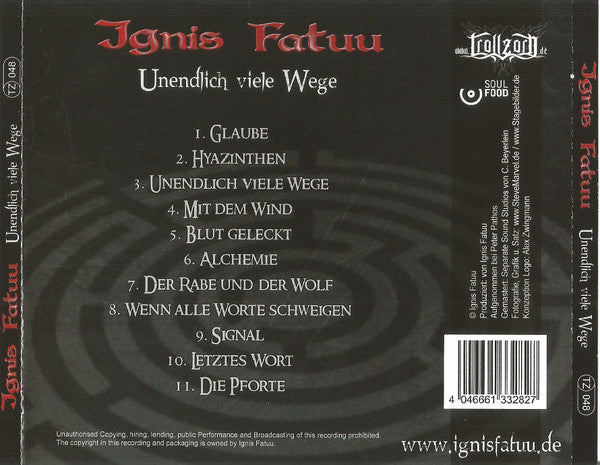 Ignis Fatuu : Unendlich Viele Wege (CD, Album)